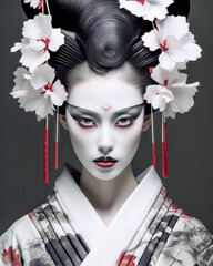 Japanese Geisha Make-Up Future of the 21st Century Brainstorming Concept Art Digital Illustration Wallpaper Digital Art Illustration Poster Cover Magazine Background