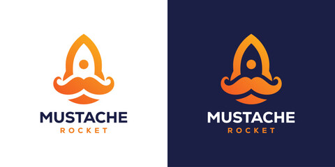 Mustache Rocket Logo Design. Launching Take Off Rocket Jet Plane Space Modern. Icon Symbol Vector Design Template.