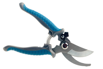 garden pruning shears with rubber handles on a white background.