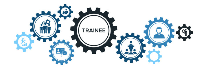 Trainee banner web icon vector illustration concept for internship training and learning program apprenticeship with an icon of intern apprentice training mentor support cooperation and improve - obrazy, fototapety, plakaty