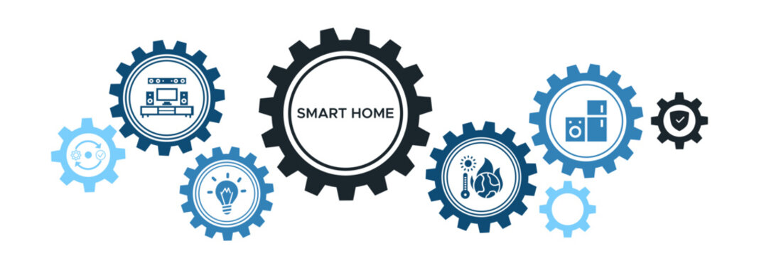 Smart home banner web icon vector illustration concept with icon and symbol of control lighting entertainment system climate appliances mobile and security.