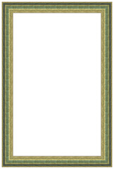 Rectangle empty wooden and silver gold gilded ornamental frame, isolated white background