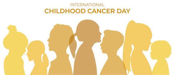 International Childhood Cancer Day (ICCD).Vector illustration with silhouettes of children standing side by side together.