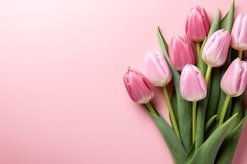 Fototapeta premium Pink Tulips on Pastel Background