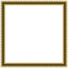 Square empty wooden and gold gilded ornamental frame, isolated white background