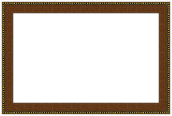 Rectangle empty wooden and gold gilded ornamental frame, isolated white background