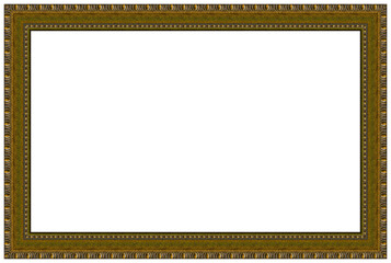 Rectangle empty wooden and gold gilded ornamental frame, isolated white background