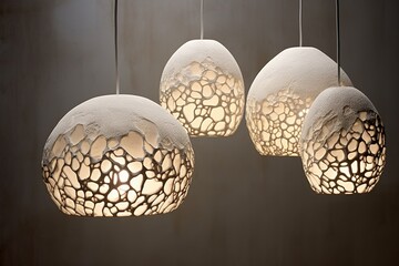 Generative AI, White beige sculpture hanging pendant lamp in wabi sabi organic natural style, interior element