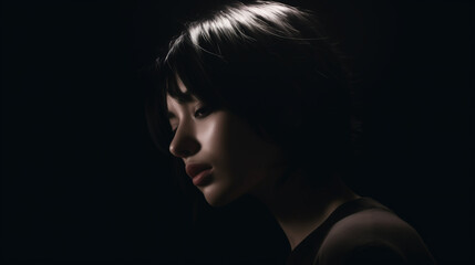 Naklejka premium Dark minimalist emotional strong fashion portrait.