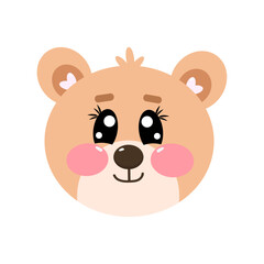 Cute kawaii brown face, head of bear. Vector cartoon illustration for kids isolated on white background