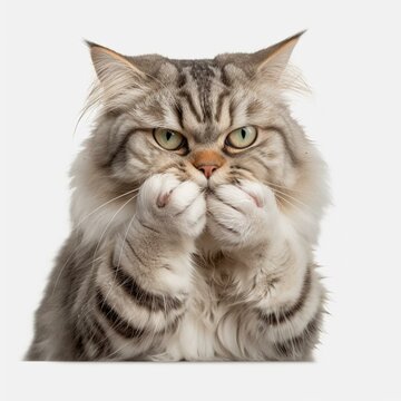 Funny cat doing a facepalm white background studio room, ai generated