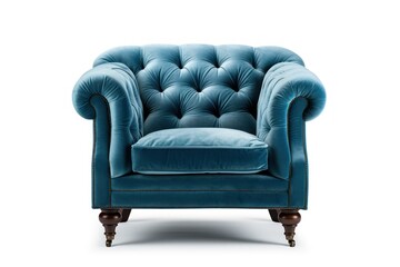 Blue velvet armchair isolated on white background