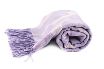 Winter pink scarf isolated on white background.