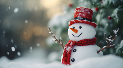 A Smiling Snowman in the Snow 