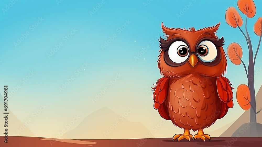 Wall mural cartoon owl with big eyes, cute illustration for kids - Wall murals