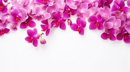 Naklejka na ściany i meble Postcard mockup with orchid flowers, white background