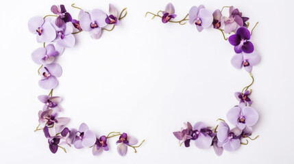 Fototapeta na wymiar Rectangular frame with orchid flowers, white background