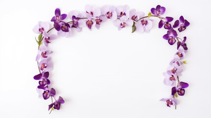 Frame with orchid flowers, white background