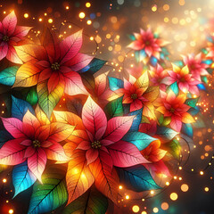 Cute abstract colorful flower chain of lights  bokeh background