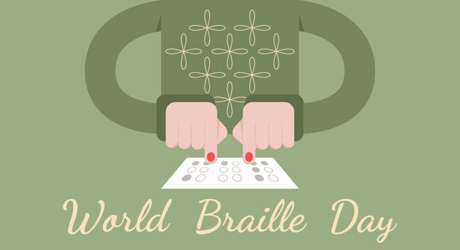Awareness banner for World Braille Day with reading blind person