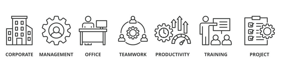 Corporate management banner web icon vector illustration concept with icon of corporate, management, office, teamwork, productivity, training and project