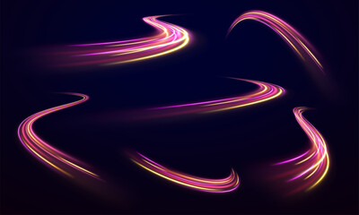 Abstract technology light lines. shiny spiral lines effect neon color glowing lines background, high-speed light trails effect. dynamic high speed data streaming traffic.