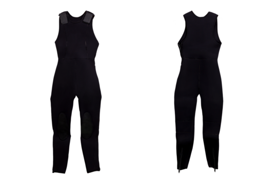 Male black long diving plastic wet suit for underwater swimming with transparent background