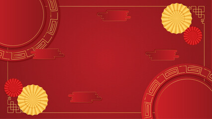 Red and gold vector gradient chinese new year background. Happy Chinese new year background banner template design with dragons, clouds and flowers