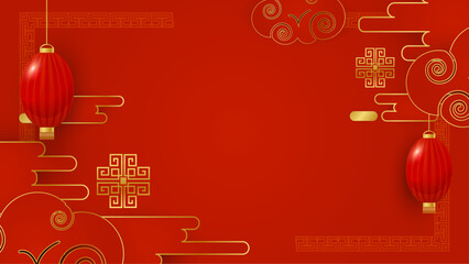 Red and gold vector realistic chinese new year background. Happy Chinese new year background. 2024. Year of the Dragon. - obrazy, fototapety, plakaty