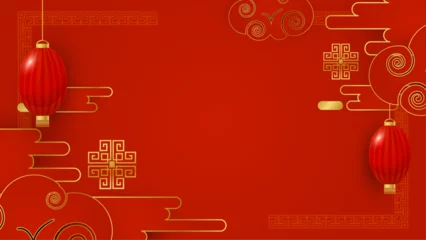 Fotobehang Red and gold vector realistic chinese new year background. Happy Chinese new year background. 2024. Year of the Dragon. © TitikBak
