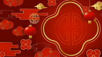 Red and gold vector gradient chinese lunar new year. Happy Chinese new year background. 2024. Year of the Dragon. - obrazy, fototapety, plakaty