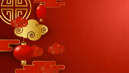 Red and gold vector realistic chinese new year background. Happy Chinese new year background. 2024. Year of the Dragon.