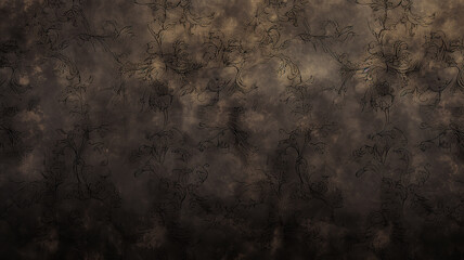black background, wall with vintage floral ornament on wallpaper - obrazy, fototapety, plakaty