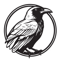 Raven in cartoon, doodle style. Isolated 2d vector illustration in logo, icon, sketch style, Eps 10, black and white. AI Generative - obrazy, fototapety, plakaty