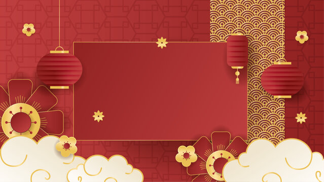 Red white and gold vector modern chinese background design illustration. Trendy happy chinese new year 2024 design template.
