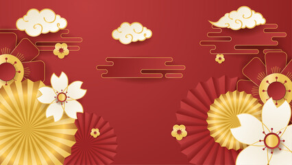 Red white and gold chinese style decorative background design luxury vector illustration. Trendy happy chinese new year 2024 design template.
