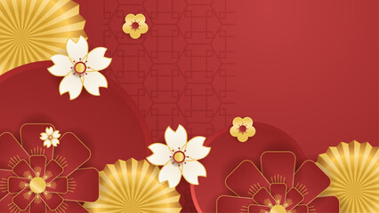 Red white and gold vector modern and luxury chinese frame background. Trendy happy chinese new year 2024 design template.