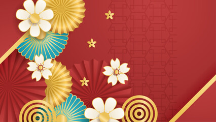 Red green and gold vector gradient chinese lunar new year. Trendy happy chinese new year 2024 design template.