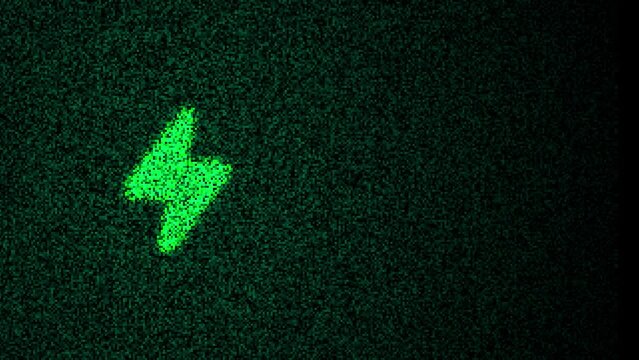 Eletric bolt icon, pixels glitch effect. Icon motion animation with 4 variations, seven-second videos with 1 second of transitions and 5 seconds that can be seamlessly looped.	
