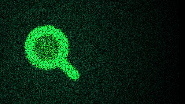 Search icon, pixels glitch matrix effect. Icon motion animation with 4 variations, seven-second videos with 1 second of transitions and 5 seconds that can be seamlessly looped.	
