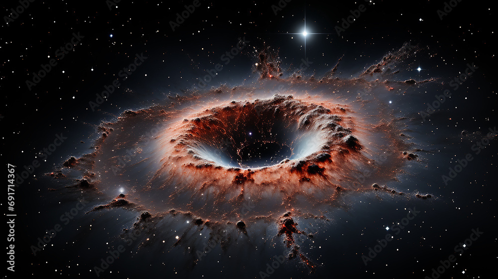 Poster black hole, illustration of a multicolored singularity in outer space abstract fictional bright cosm