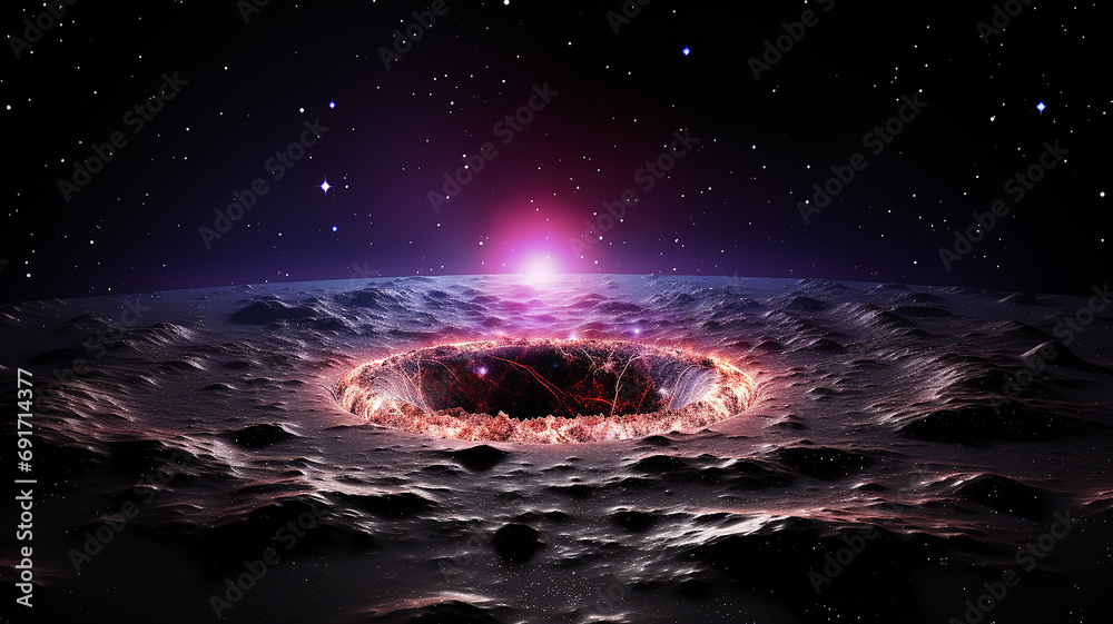 Poster black hole, illustration of a multicolored singularity in outer space abstract fictional bright cosm