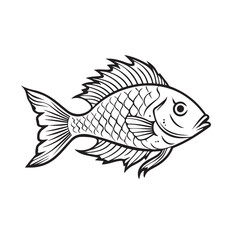 Fish in cartoon, doodle style. Isolated 2d vector illustration in logo, icon, sketch style, Eps 10, black and white. AI Generative