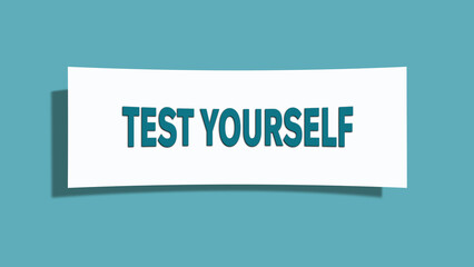 Test yourself symbol. A card in light green with words Test yourself. Isolated on white background.