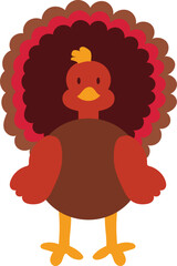 Hand drawn cartoon thanksgiving turkey. Stock vector illustration