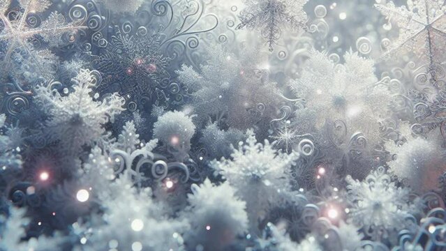 snow background with crystal snowflakes