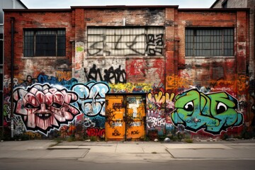 A urban style with graffiti tags on building wall 