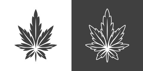 Cannabis Leave Icon. Hemp, Cannabis Leaf Silhouette, Flat Icon Closeup Isolated. Growing Medical Marijuana. Vector Illustration - obrazy, fototapety, plakaty