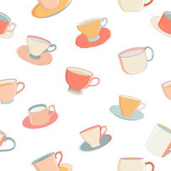 Colorful teacups vector seamless pattern