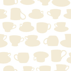 Light yellow teacups isolated vector seamless pattern